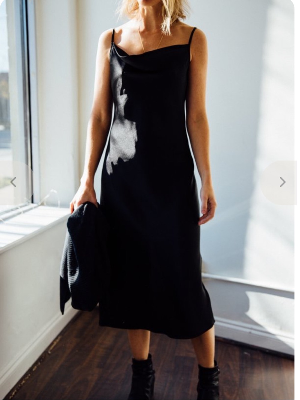 Joie Marcenna Black Satin Slip Midi Dress in Caviar Black Size M - Picture 3 of 6